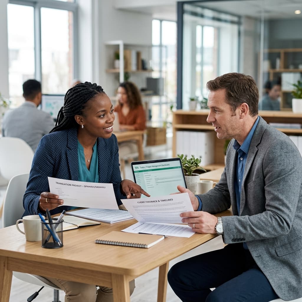 Lingora language service coordinators review client translation requests